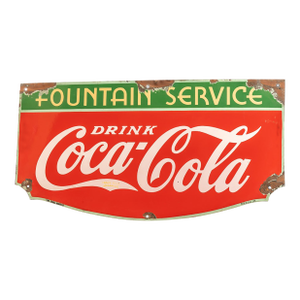 1938 Coca Cola Fountain Service Porcelain Sign