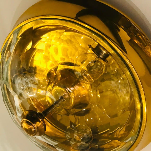 1960s Mid Century Modern Oscar Torlasco Lumi Golden Crystal Flush Ceiling Lamp For Sale - Image 18 of 18