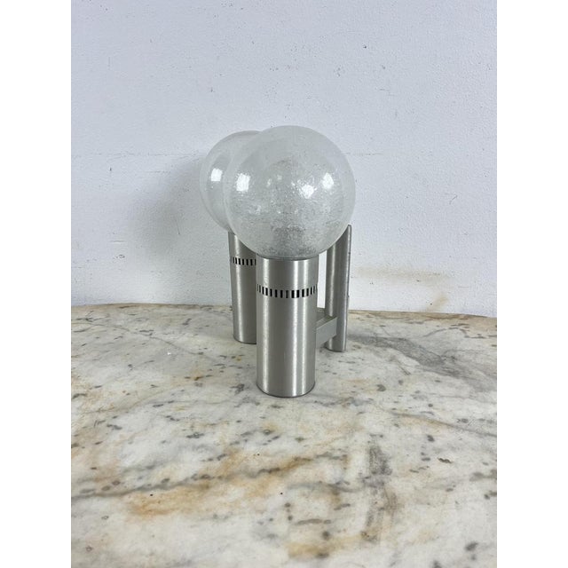 2-Light Brushed Steel and Glass Wall Lamp, Italy, 1970s For Sale - Image 3 of 8