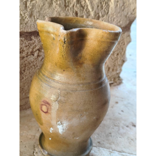 Vintage Rustic Yellow Glazed Terracotta Jug, Southern Italy For Sale - Image 4 of 7