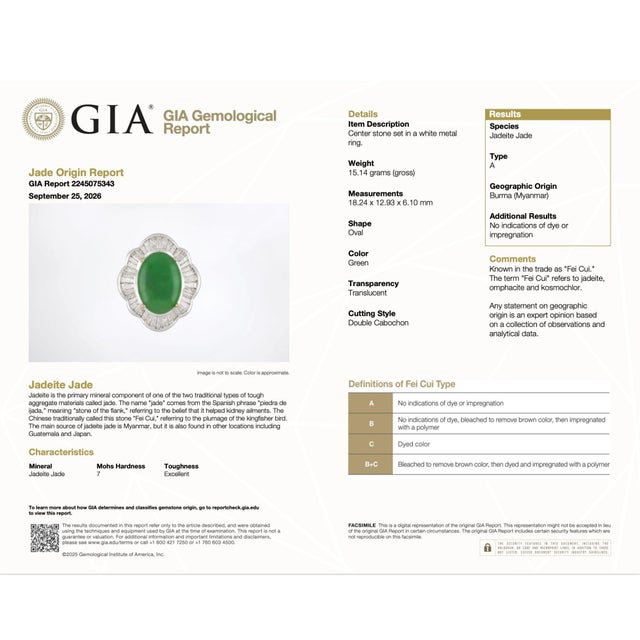 Gia Cert. 8 Carat Burma Jadeite Jade & Diamond 18k White Gold Ballerina Ring, Size 6.25 For Sale In Miami - Image 6 of 9