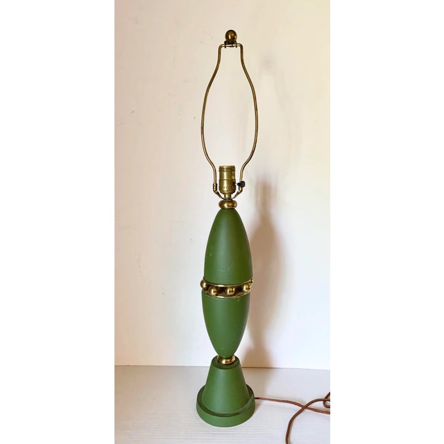 Mid-Century Modern 1950’s Mid-Century Modern Green and Gold Atomic Ceramic Lamp For Sale - Image 3 of 10