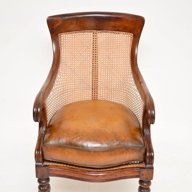 Wood Antique William IV Cane and Leather Armchair, 1830s For Sale - Image 7 of 11
