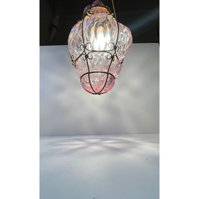 1950s Pink Raspberry Pendant Lamp in Cage Murano Glass from Seguso, 1950s For Sale - Image 5 of 12