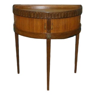 Vintage Demi-Lune Console Table with Mini Chest of Drawers and Slatted Roll-Up Doors, 1970s For Sale