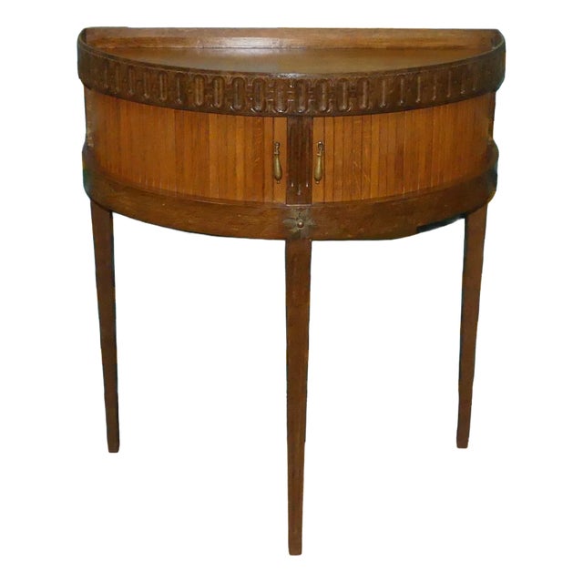 Vintage Demi-Lune Console Table with Mini Chest of Drawers and Slatted Roll-Up Doors, 1970s For Sale