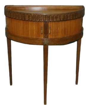 Vintage Demi-Lune Console Table with Mini Chest of Drawers and Slatted Roll-Up Doors, 1970s