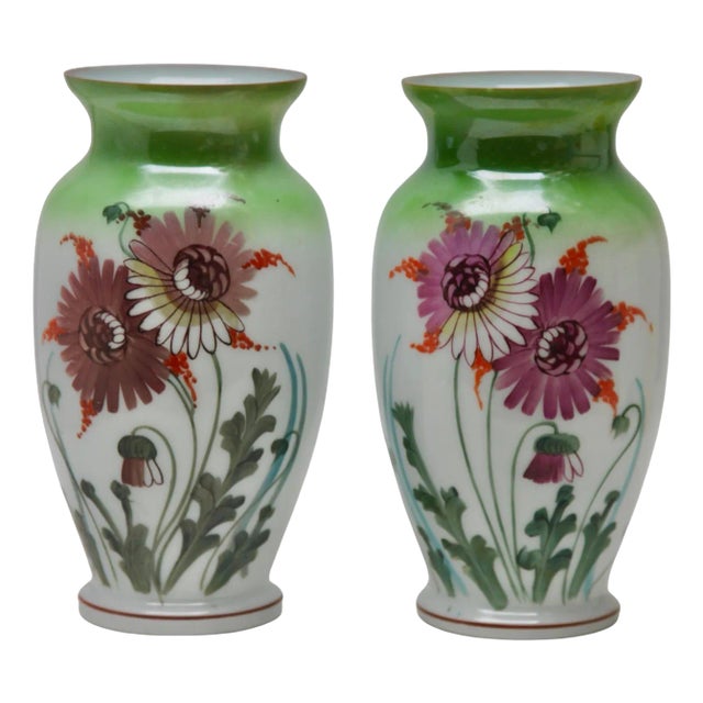 Art Nouveau French Handmade Opaline Vases, 1923, Set of 2 For Sale