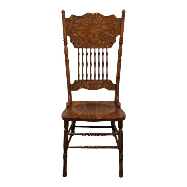 High End Vintage Solid Oak Pressed Back Rustic Country Style Dining Side Chair For Sale
