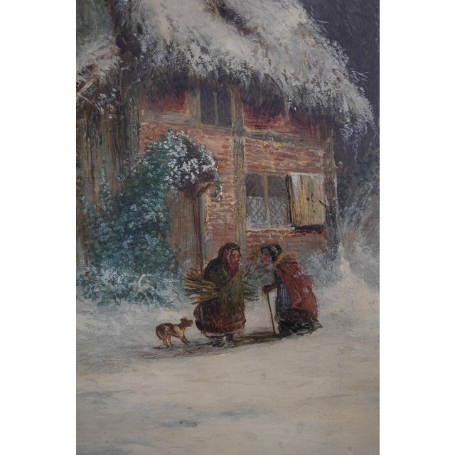 Gold Vintage Oil Painting of House/Cottage in Winter For Sale - Image 8 of 12