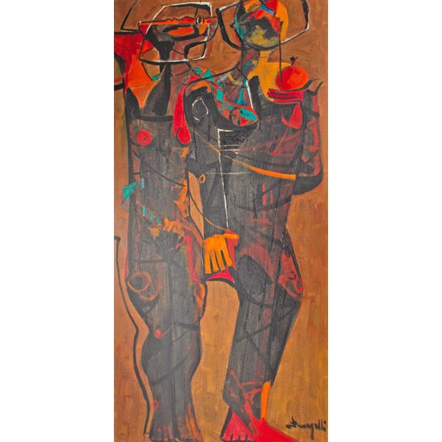 An oil on canvas painting of the biblical characters Adam and Eve by the Italian artist Luigi Fumagalli (born 1937). The...