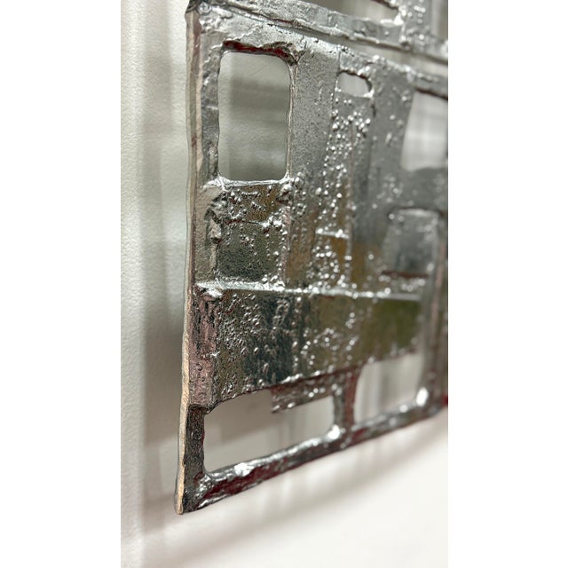 Silver Abstract Vintage Brutalist Cast Metal Wall Sculptures, Pair For Sale - Image 8 of 10