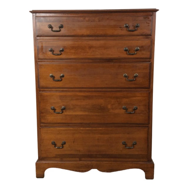 Mid Century Colonial Revival Highboy Dresser With Stow Away Writing Desk For Sale