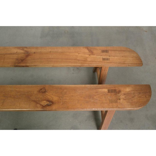Brown Antique French Wooden Farmhouse Benches, Set of 2 For Sale - Image 8 of 14
