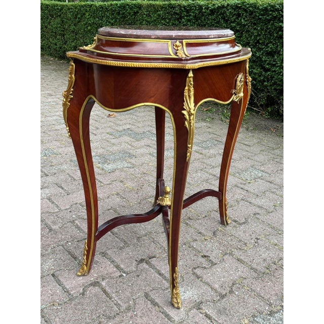 1900s French Louis XVI Mahogany Bronze Marble Side Table For Sale - Image 6 of 17