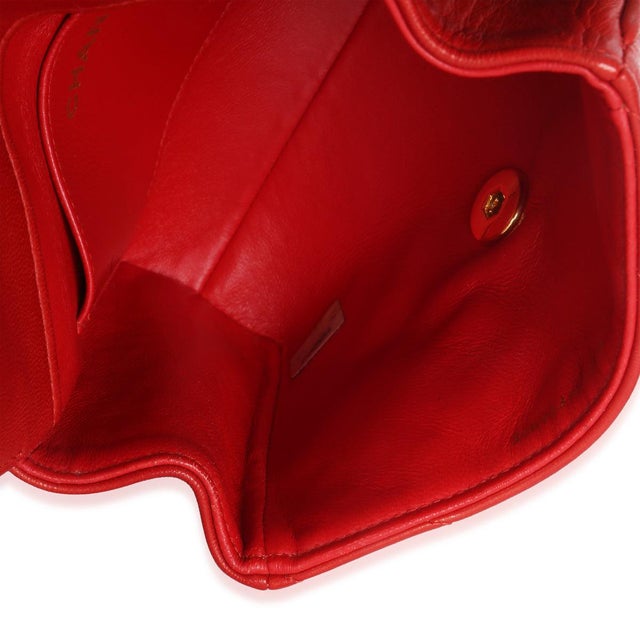 Vintage 24K Red Chevron Lambskin CC Square Flap Bag For Sale - Image 9 of 9