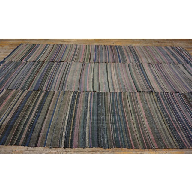 1920s Multicolor Stripe Design Antique American Shaker Flat Weave Cotton Rag Rug For Sale - Image 4 of 14
