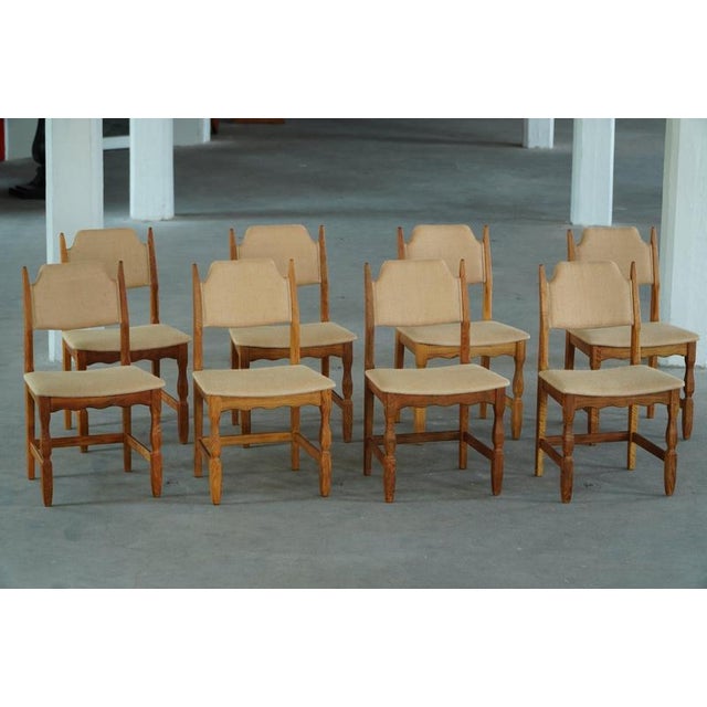 1950s Mid-Century Modern Oak & Hessian Dining Chairs from Henning Kjærnulf, 1960s, Set of 8 For Sale - Image 5 of 18