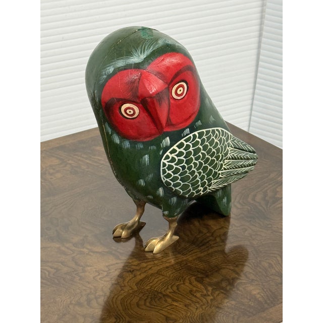 Sudha Hand-Painted Wooden Owl Figurine For Sale - Image 12 of 12