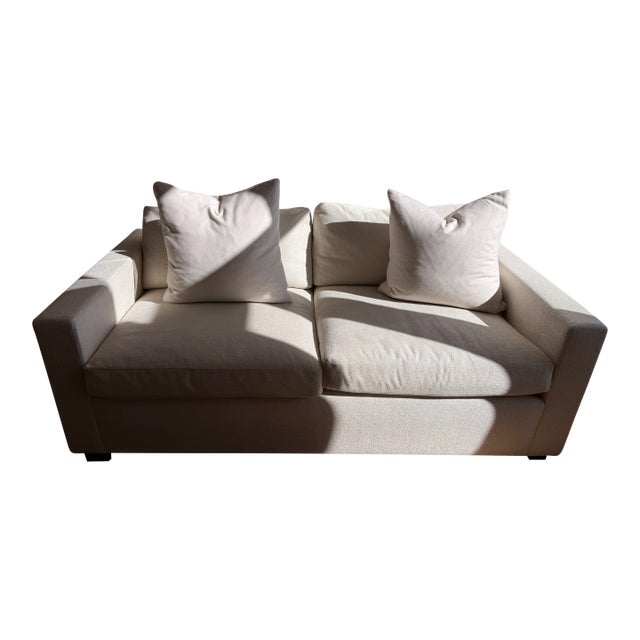 Custom Contemporary Sofa | Handcrafted | Neutral Textured Upholstery For Sale
