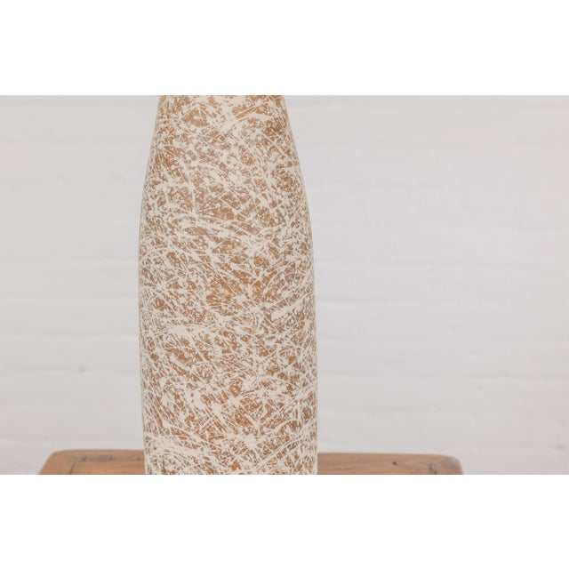 Cream Earthy Brown and Cream Ceramic Vase with Energetic Dripping Décor For Sale - Image 8 of 12