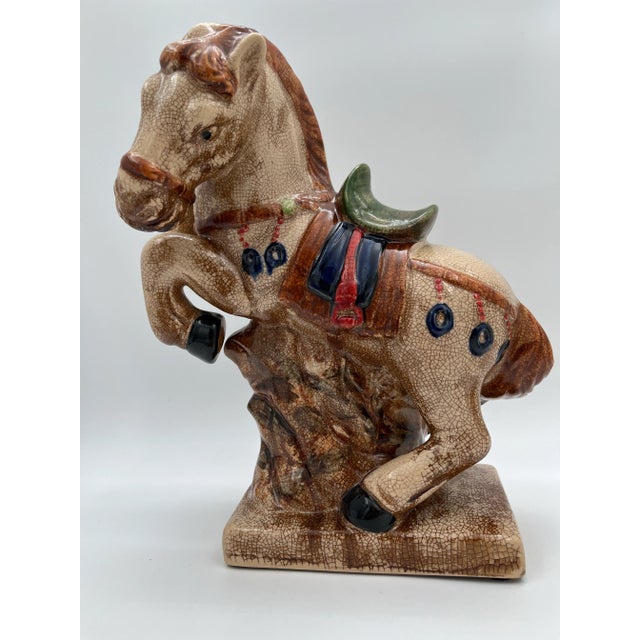 Late 20th Century Chinoiserie Majolica Style Asian War Horse Figurine For Sale - Image 9 of 10