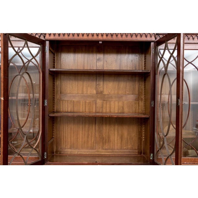 Early 20th Century Antique Georgian Style Burl Wood Breakfront Cabinet For Sale - Image 5 of 14