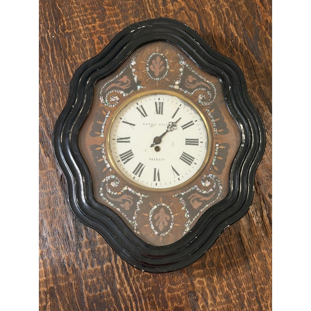 19th Century French Cartel Wall Clock, Mother-of-Pearl Inlay, Raison & Thomas Movement For Sale - Image 9 of 16