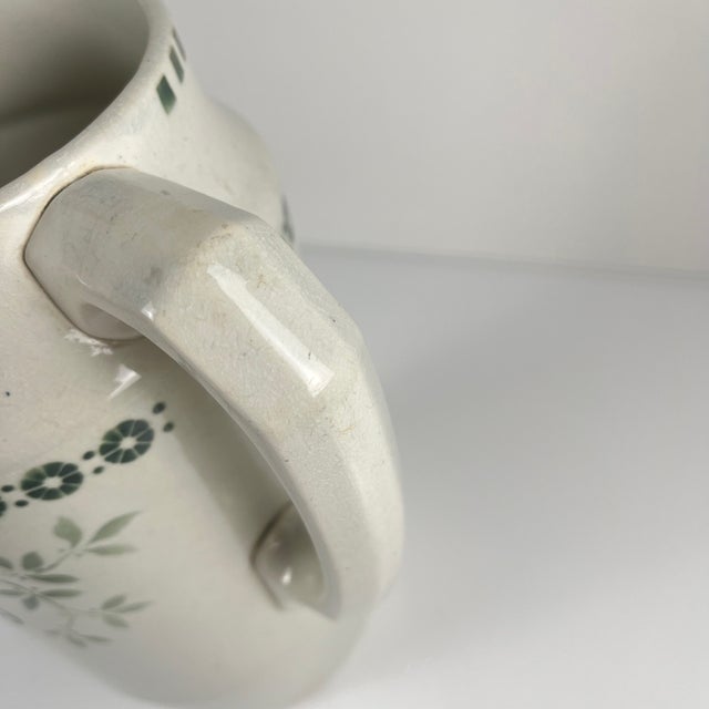 Antique Earthenware Pitcher with Green Floral Decoration, 1890s For Sale - Image 4 of 11