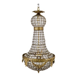 Retro Empire Style Bronze and Crystal Chandelier For Sale