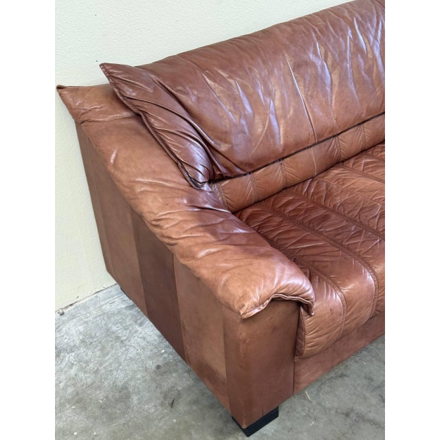 Vintage 1970s Danish leather sofa in rich cognac brown patinated leather. Classic Mid-Century Modern / Scandinavian Modern...