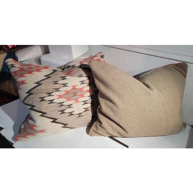 Pair of Wool Hand Woven bolster pillows in large size. The inserts are down & feather fill. The backing are in cotton...