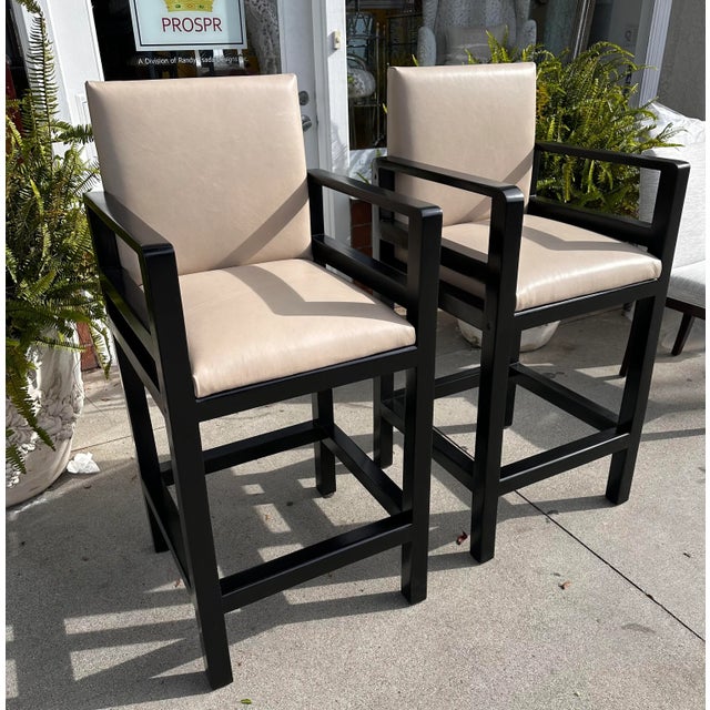 Beige Pair of Rose Tarlow Melrose House Exeter Leather Barstools For Sale - Image 8 of 8