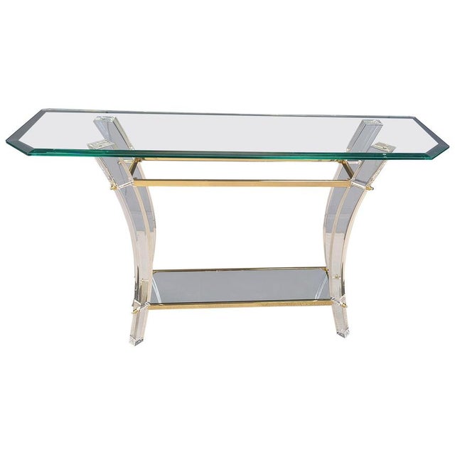 Brass and Acrylic Glass Console Table, 1970s For Sale - Image 12 of 12