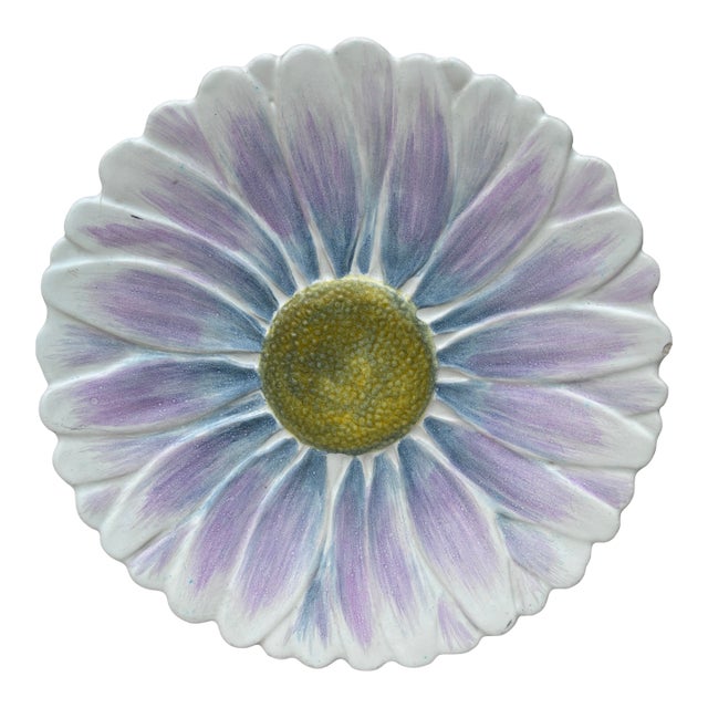 French Majolica Daisy Plate Marcel Guillot Vallauris, Circa 1950 For Sale