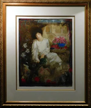 "Wild Thyme" Contemporary Figurative Serigraph on Paper by Janet Treby, Framed