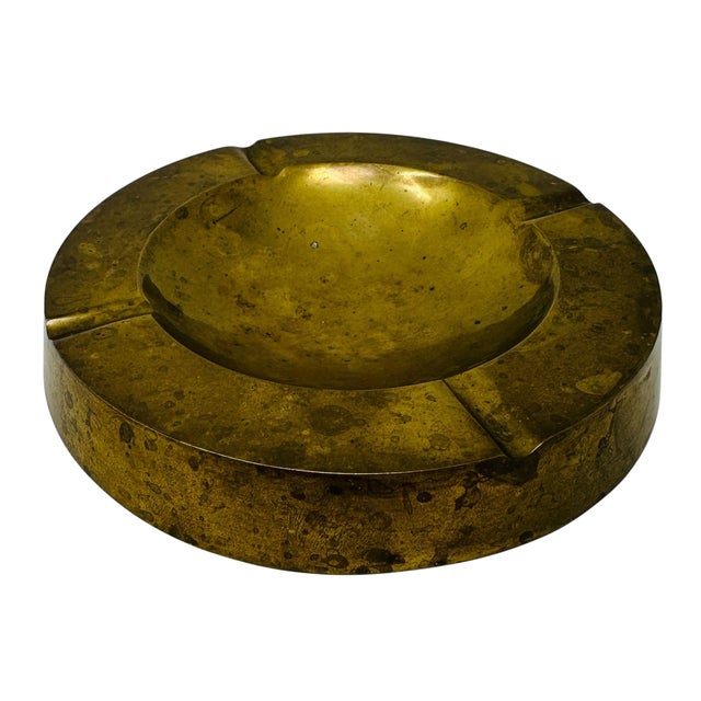 Pair of Vintage 1950s Italian Solid Brass Ashtrays, Heavy Cast 12oz Mid Century Modern Catchall Dishes, Original Patina Hollywood Regency For Sale - Image 12 of 16