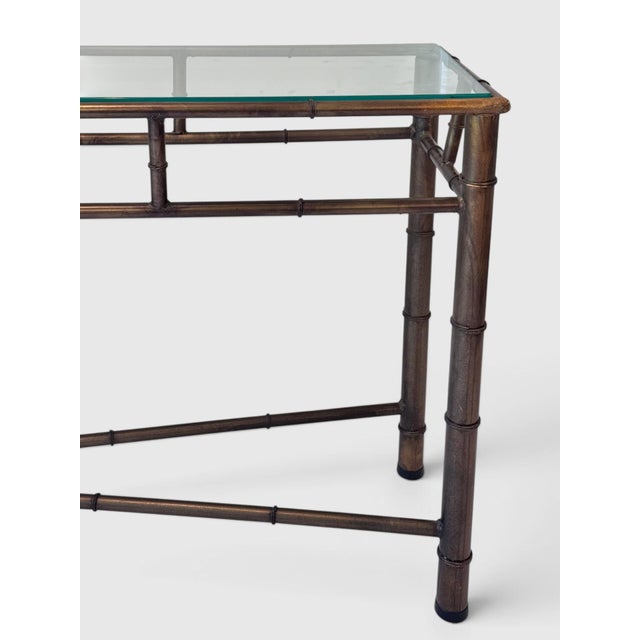 Metal 1970s Hollywood Regency Faux Bamboo Bronze Tone Metal Console Sofa Table For Sale - Image 7 of 15