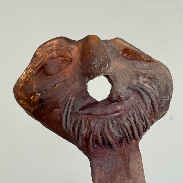 Vintage Abstract Brutalist Bearded Figure on Matte Glass Stand For Sale In Philadelphia - Image 6 of 9