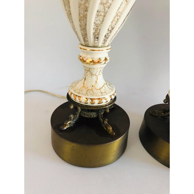 1960s Midcentury Twisted Design Gold & White Lamps S/2 For Sale - Image 5 of 7
