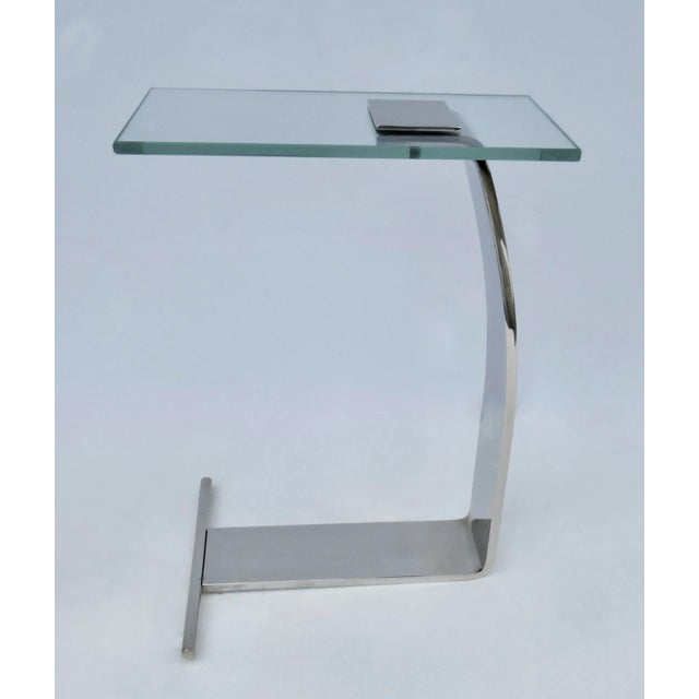 Mid-Century Modern C .1977- C1980's D. I. A..(Design Institute for America) Polished Nickel Over Steel & Glass Cigarette, Side/End or Accent Table For Sale - Image 3 of 12