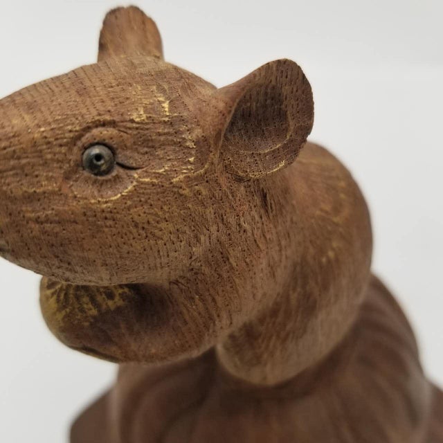Vintage Japanese Wooden Carving of a Mouse Holding a Chestnut – Folk Art Figurine For Sale - Image 9 of 18