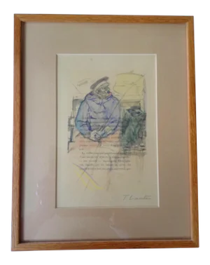 French Text Man and Dog Painting