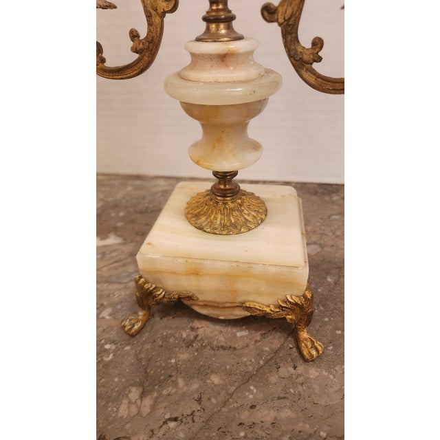 Stone Pair of Early 20th Century Gilt Bronze Candelabra With Marble Base For Sale - Image 7 of 9
