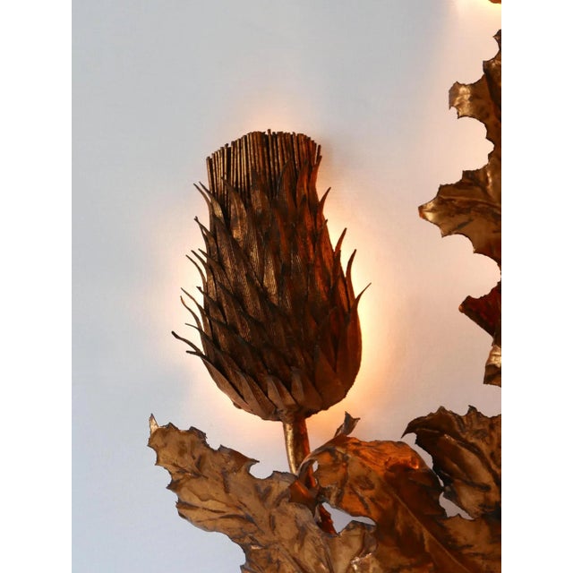 1960s Large Mid-Century Modern Gilt Metal Three Flamed Thistle Flower Sconce, 1960s For Sale - Image 5 of 18
