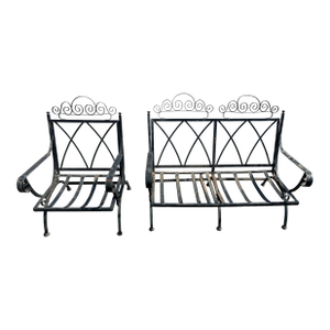 1970s Beautiful Vintage Wrought Iron MCM Bench & Oversized Chair