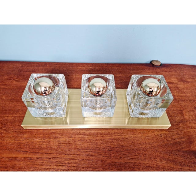 Ice Cube Triple Wall Light in Brass and Glass from Peill & Putzler, 1970s For Sale - Image 13 of 18
