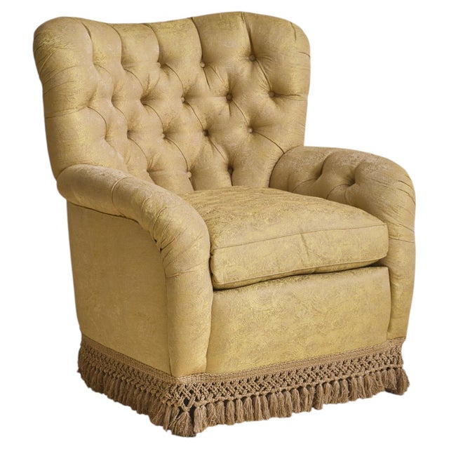 20th Century Italian Yellow Tufted Club Armchair - 2 Available For Sale