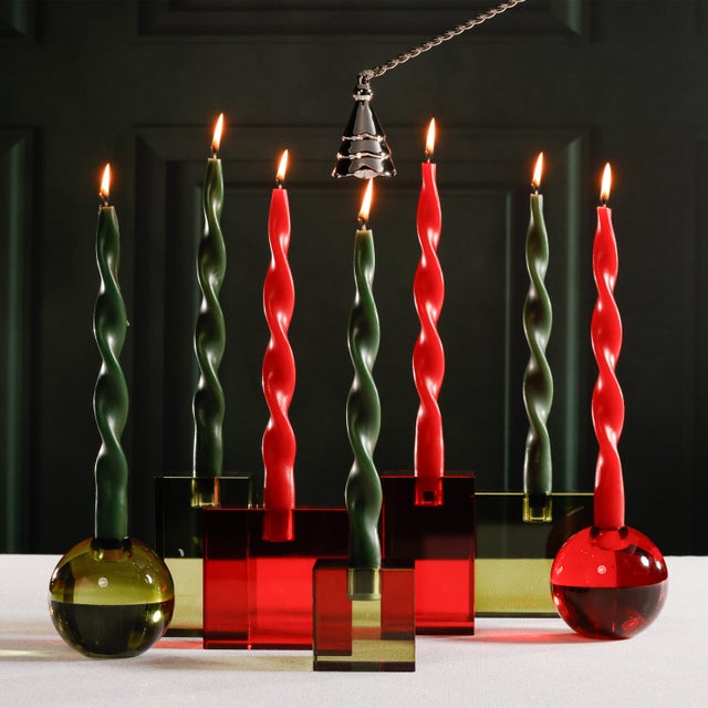 Lumière Twist Taper Candles, Set of 12 in Crimson Red, 12" For Sale In Los Angeles - Image 6 of 6