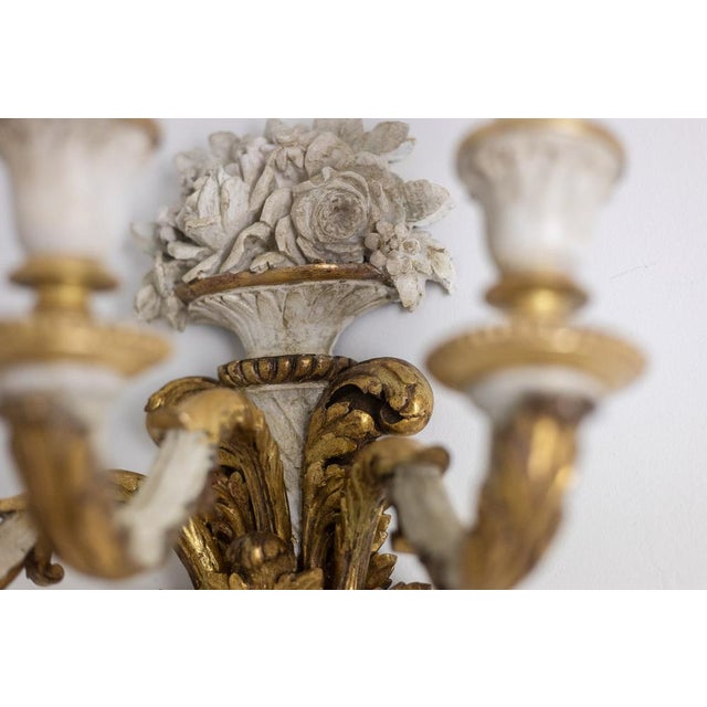 Louis XVI Wall Lights in Gilded and Lacquered Wood, 1900s, Set of 2 For Sale - Image 12 of 18